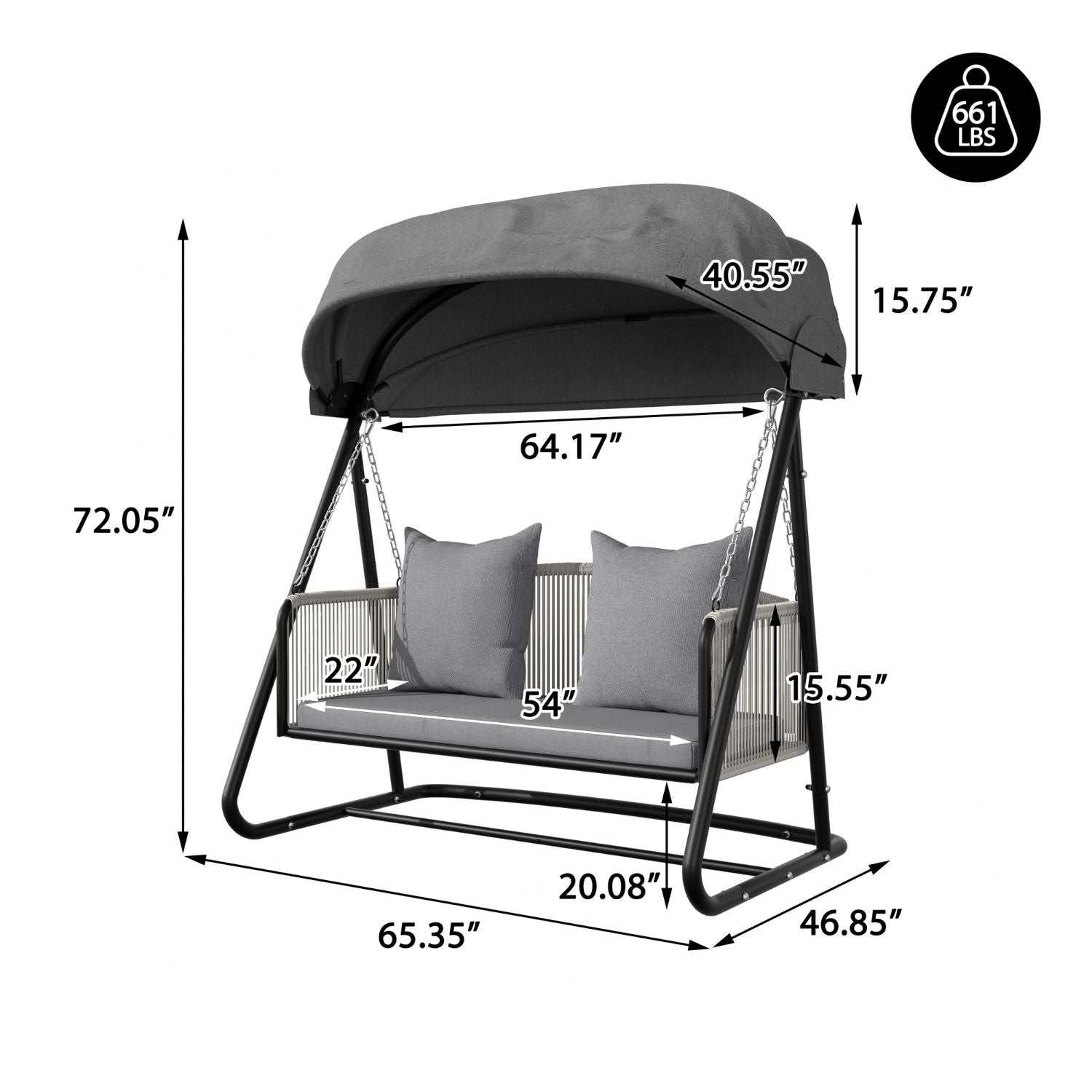 2 Person Porch Swing with Stand. Patio Swing Chair with Adjustable Canopy. Comfort Cushion