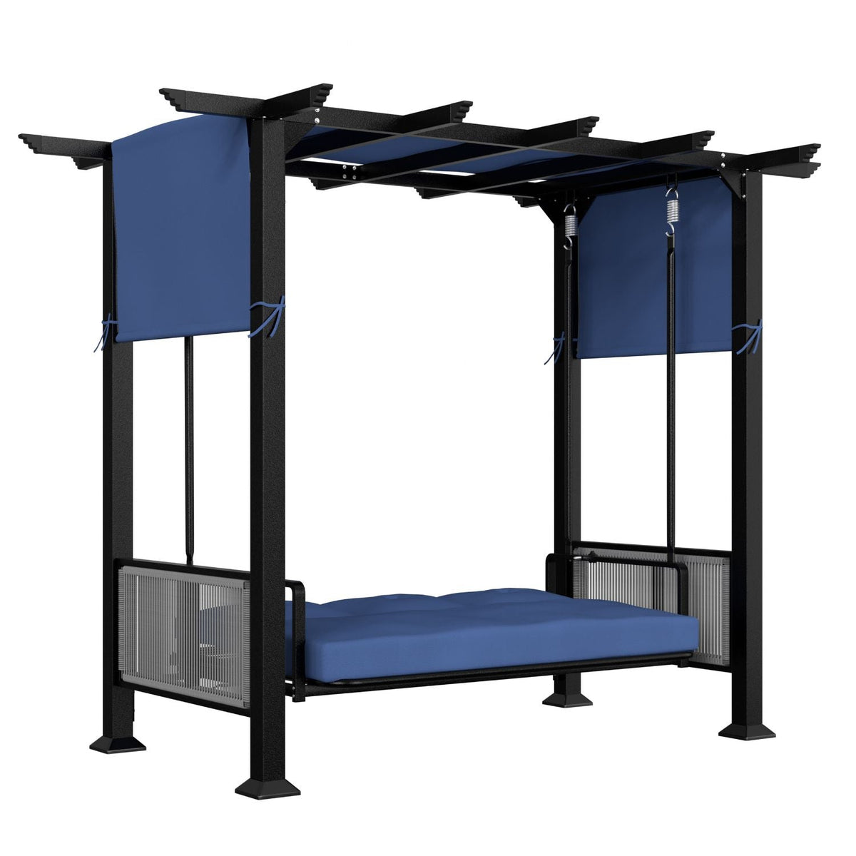 Pergola Swing Chair for 3. Outdoor Swing Bed with Cushions and Adjustable Curtains. 2-IN-1