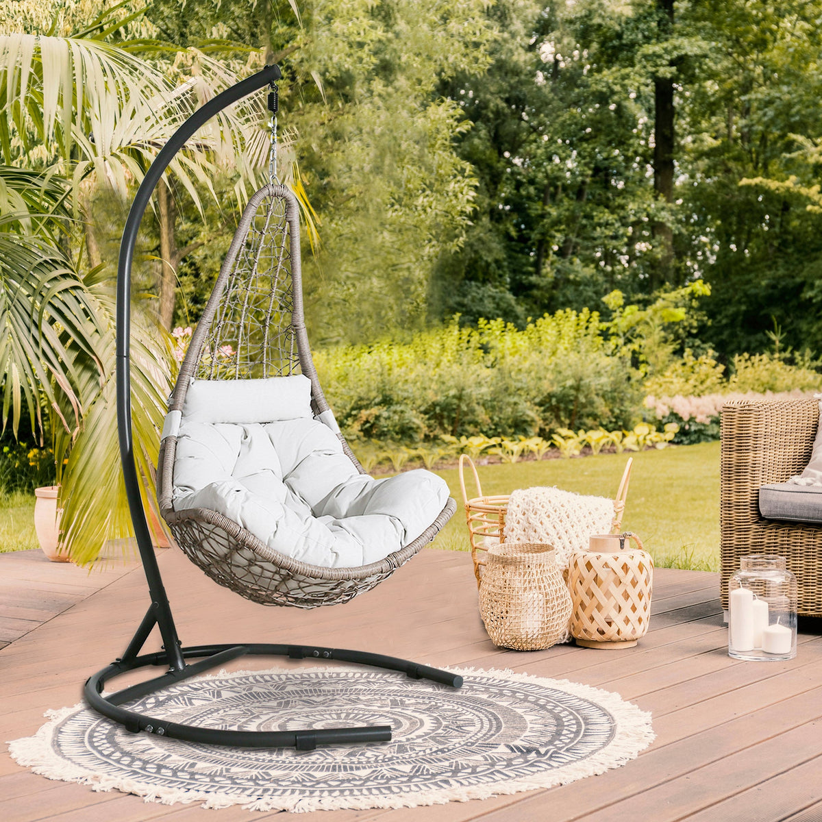 Furnishings Outdoor/Indoor Wicker Hanging Basket Swing Chair with Stand