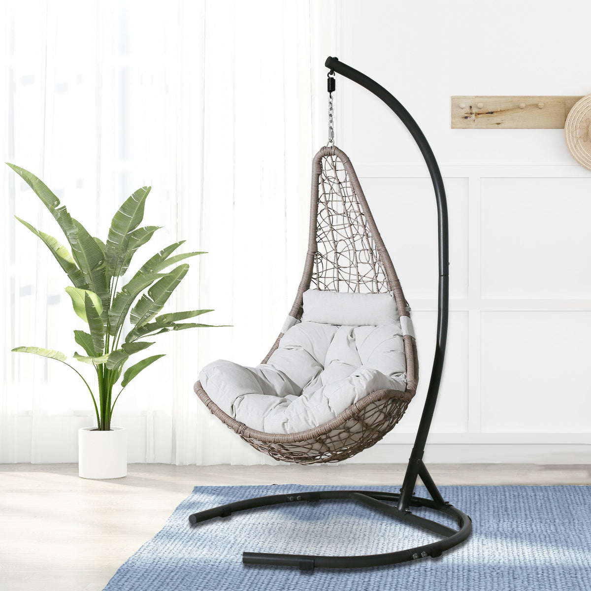 Furnishings Outdoor/Indoor Wicker Hanging Basket Swing Chair with Stand