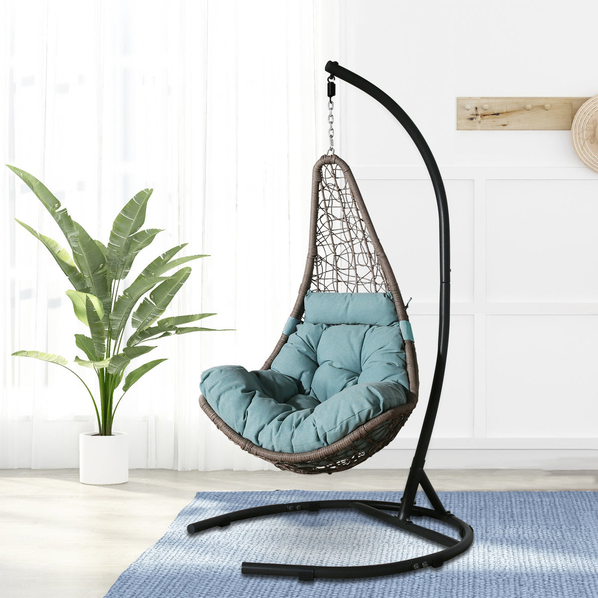 Furnishings Outdoor/Indoor Wicker Hanging Basket Swing Chair with Stand