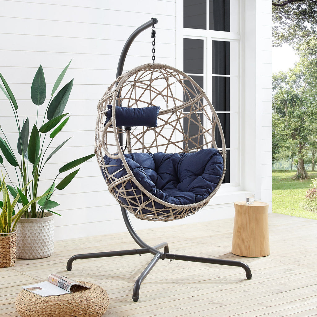 Furnishings Outdoor/Indoor Wicker Hanging Basket Swing Egg Chair with Stand and Cushion