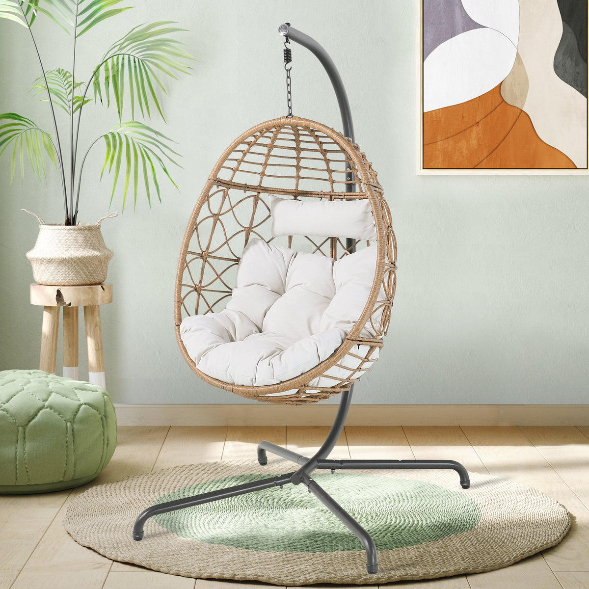Furnishings Egg Chair with Stand. Patio Wicker Hanging Chair. Outdoor swing