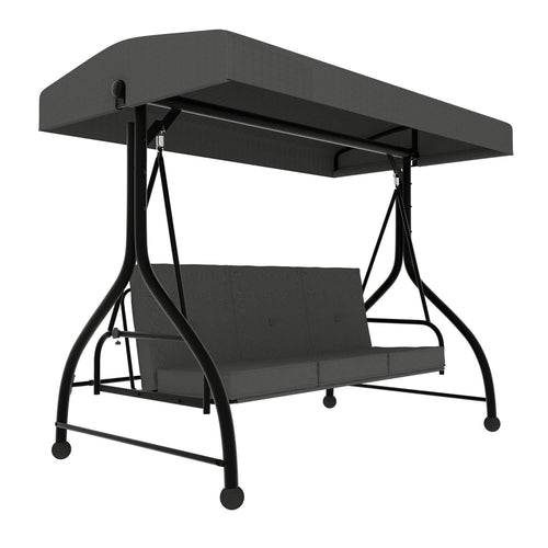 3 Person Patio Swing. Porch Swing Chair. Outdoor Canopy Swing with Stand and Cushions