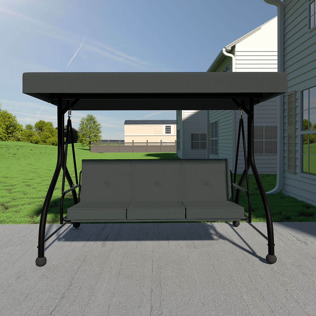 3 Person Patio Swing. Porch Swing Chair. Outdoor Canopy Swing with Stand and Cushions