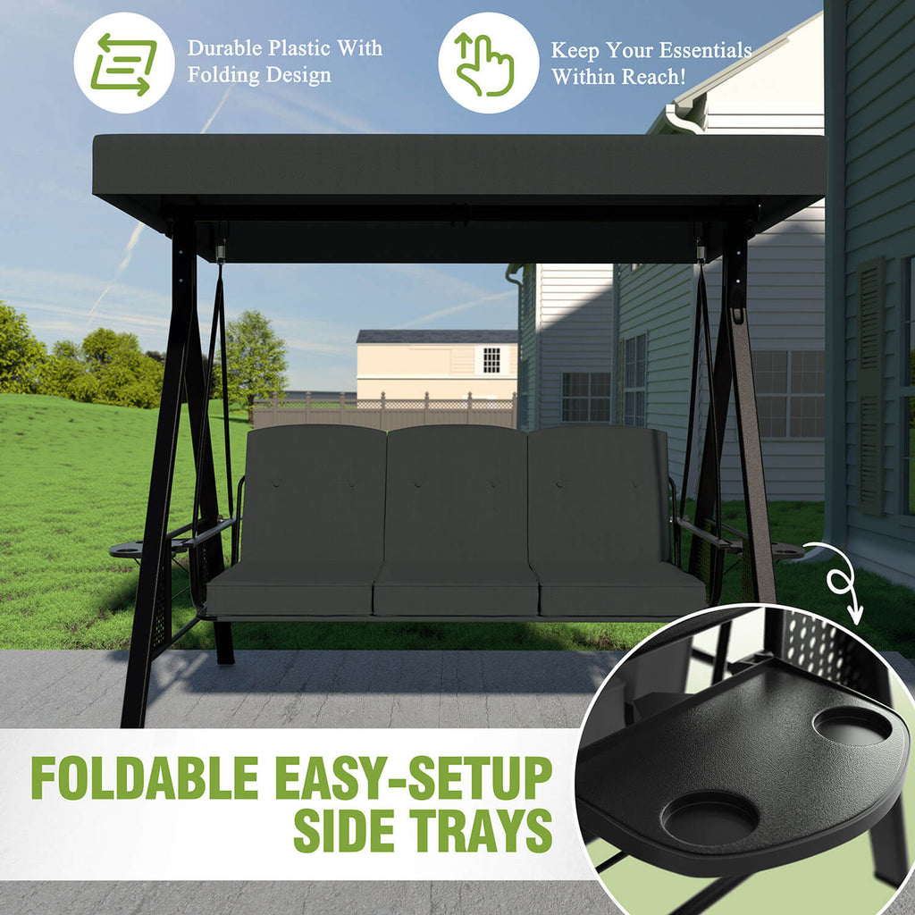 Patio Swing Chair with Canopy. Swing Seat for Adults. 3-person Swing with Removable Cushion