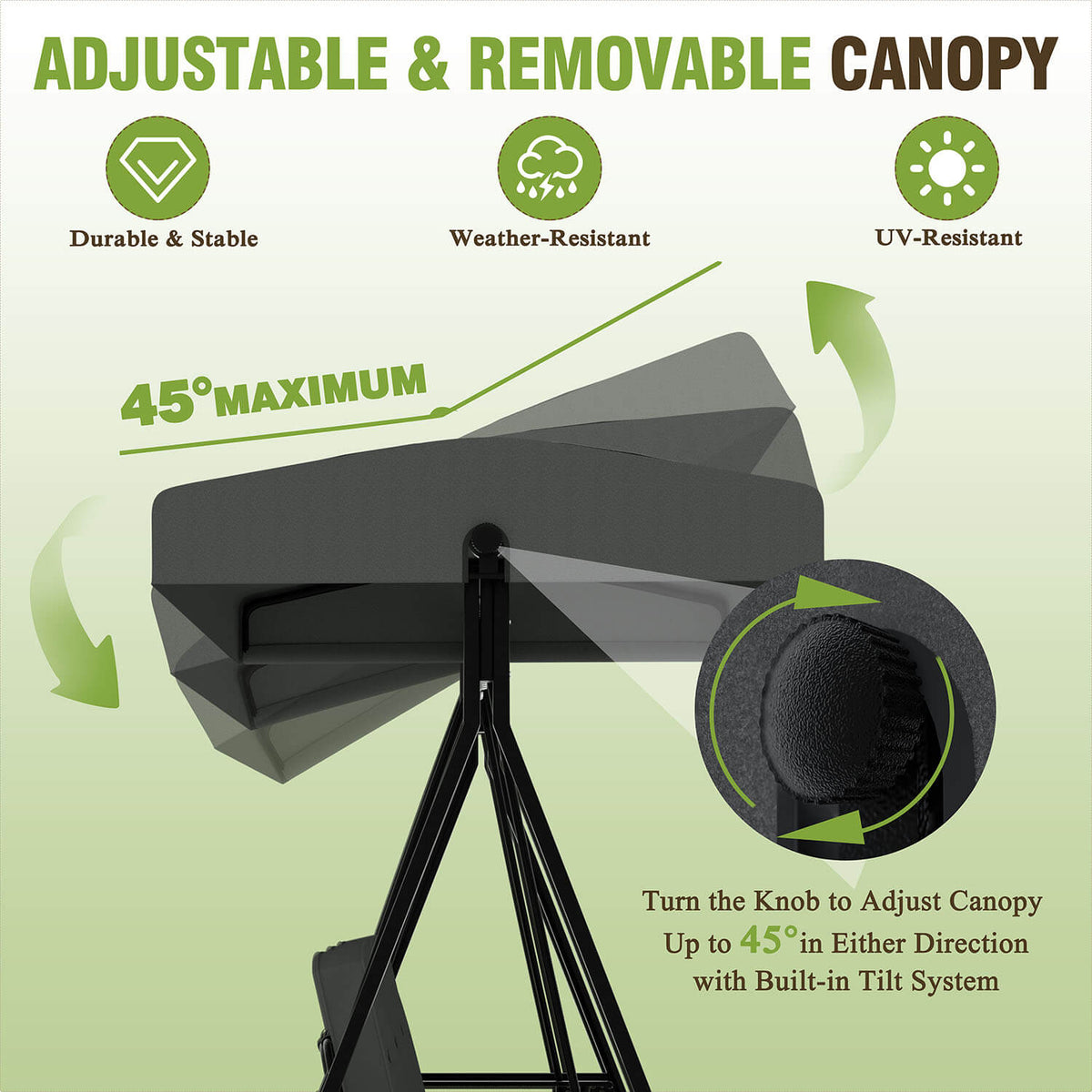 Patio Swing Chair with Canopy. Swing Seat for Adults. 3-person Swing with Removable Cushion