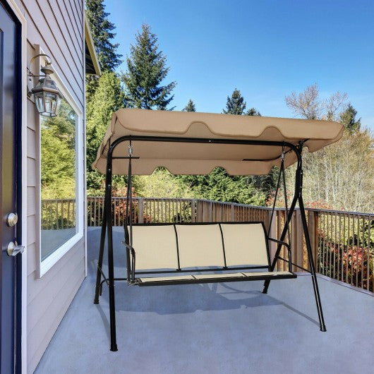 Outdoor Patio Swing Canopy 3 Person Canopy Swing Chair-Brown