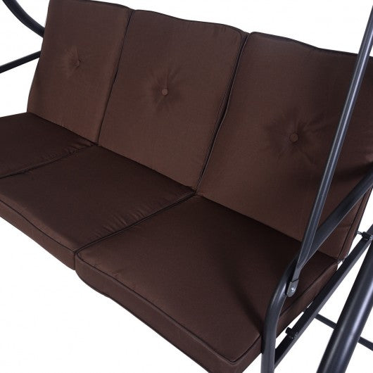 3 Seats Converting Outdoor Swing Canopy Hammock w/ Adjustable Tilt Canopy-Brown