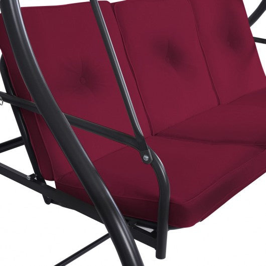 3 Seats Converting Outdoor Swing Canopy Hammock with Adjustable Tilt Canopy-Wine