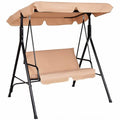 Loveseat Cushioned Patio Steel Frame Swing Glider -Beige Outdoor swing