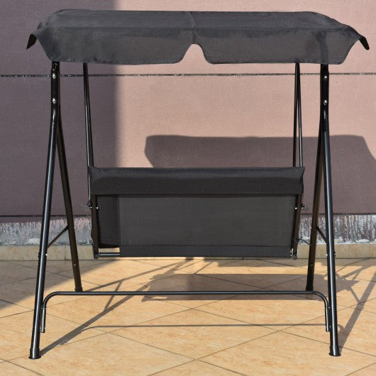 Steel Frame Outdoor Loveseat Patio Canopy Swing with Cushion-Black