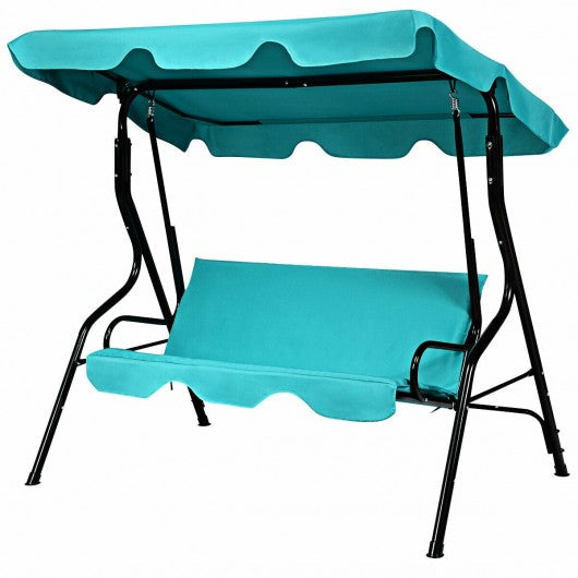 3 Seats Patio Canopy Cushioned Steel Frame Swing Glider Hammock-Blue Outdoor swing
