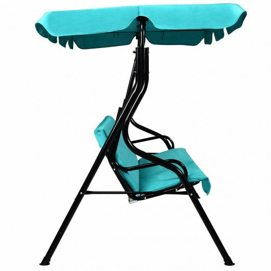 3 Seats Patio Canopy Cushioned Steel Frame Swing Glider Hammock-Blue Outdoor swing