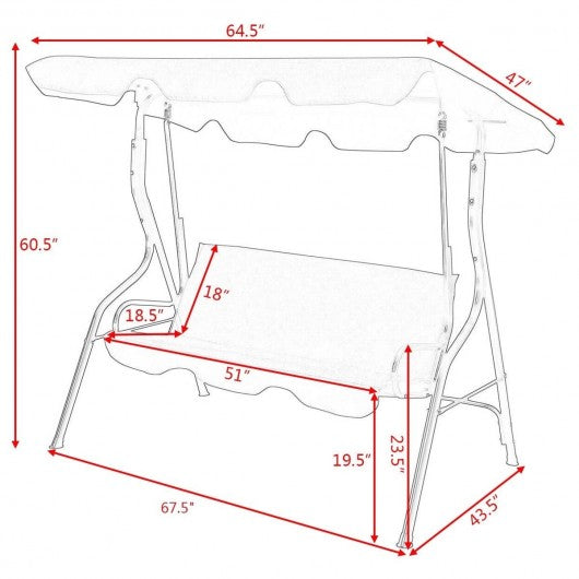 3 Seats Patio Canopy Swing-coffee Outdoor swing
