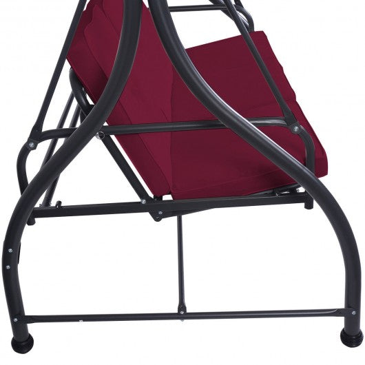 3 Seats Converting Outdoor Swing Canopy Hammock with Adjustable Tilt Canopy-Wine