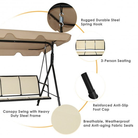 Outdoor Patio Swing Canopy 3 Person Canopy Swing Chair-Brown