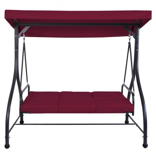 3 Seats Converting Outdoor Swing Canopy Hammock with Adjustable Tilt Canopy-Wine