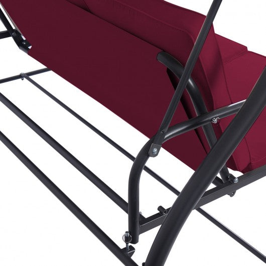 3 Seats Converting Outdoor Swing Canopy Hammock with Adjustable Tilt Canopy-Wine