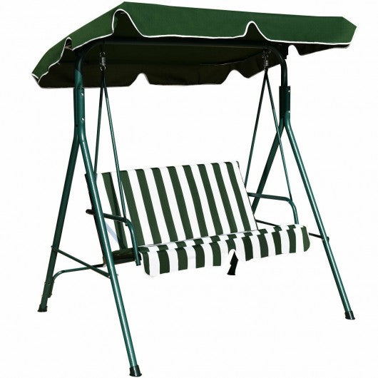 Loveseat Cushioned Patio Steel Frame Swing Glider -Green