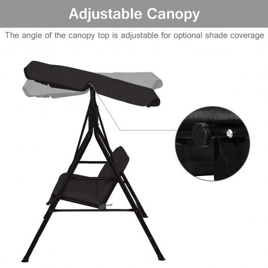 Steel Frame Outdoor Loveseat Patio Canopy Swing with Cushion-Black