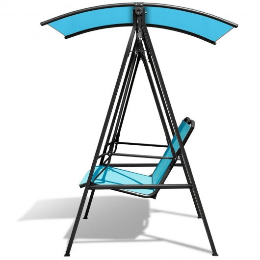 Outdoor Porch Steel Hanging 2-Seat Swing Loveseat with Canopy-Green