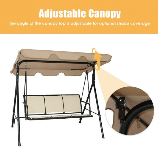 Outdoor Patio Swing Canopy 3 Person Canopy Swing Chair-Brown