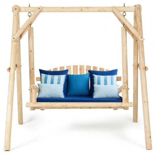 Rustic Wooden Porch Swing Bench with A-Frame Stand Set