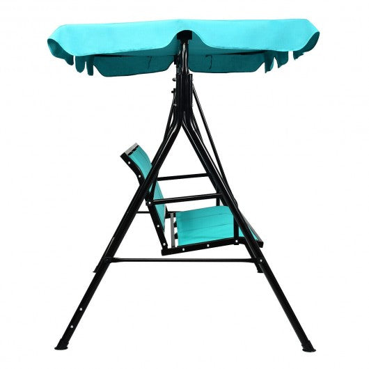 Outdoor Patio 3 Person Porch Swing Bench Chair with Canopy-Blue