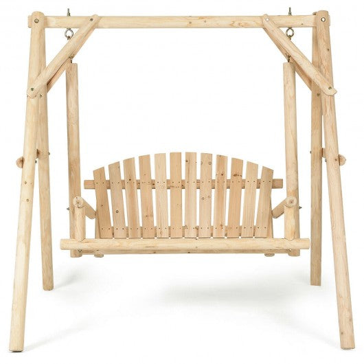 Rustic Wooden Porch Swing Bench with A-Frame Stand Set