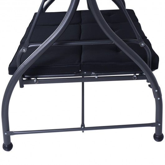 3 Seats Converting Outdoor Swing Canopy Hammock w/ Adjustable Tilt Canopy-Black