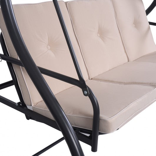 3 Seats Converting Outdoor Swing Canopy Hammock w/ Adjustable Tilt Canopy-Beige
