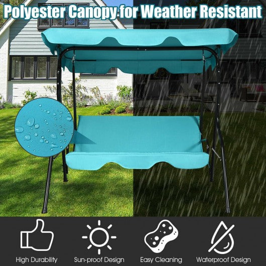3 Seats Patio Canopy Cushioned Steel Frame Swing Glider Hammock-Blue Outdoor swing