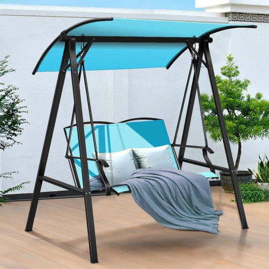Outdoor Porch Steel Hanging 2-Seat Swing Loveseat with Canopy-Green