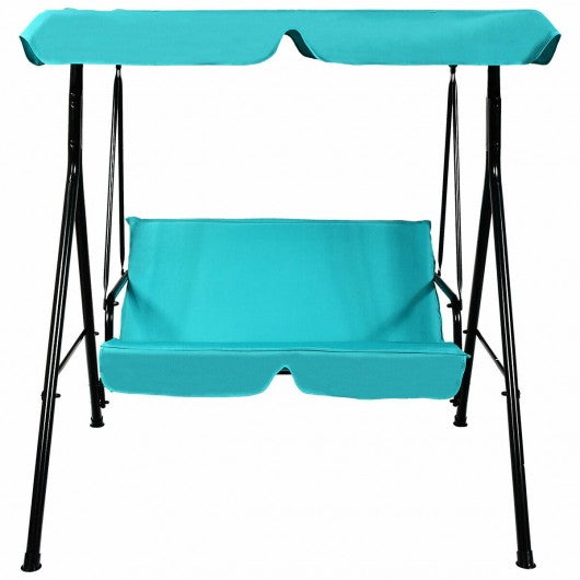 Steel Frame Outdoor Loveseat Patio Canopy Swing with Cushion-Blue