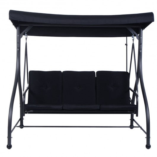 3 Seats Converting Outdoor Swing Canopy Hammock w/ Adjustable Tilt Canopy-Black