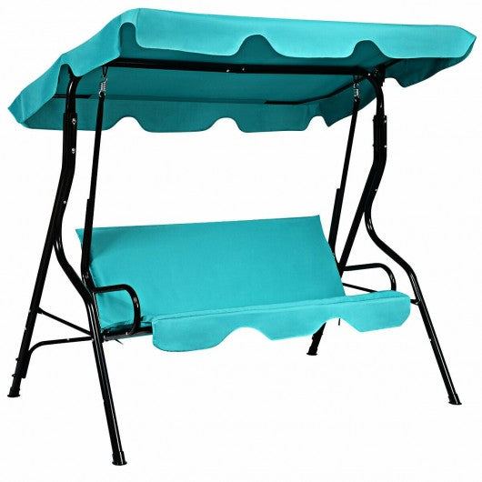3 Seats Patio Canopy Cushioned Steel Frame Swing Glider Hammock-Blue Outdoor swing