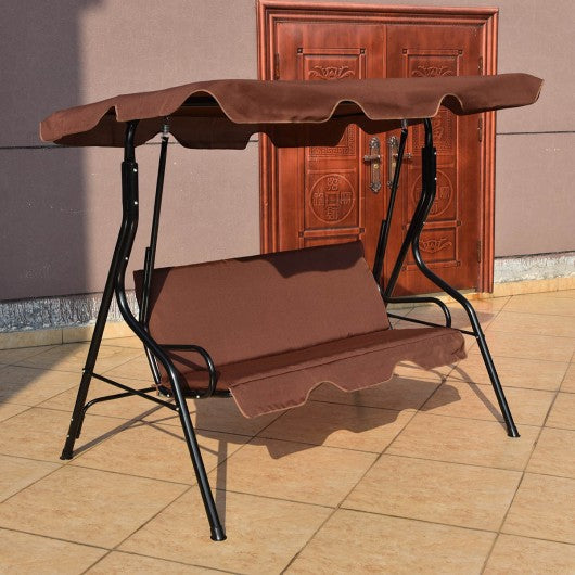 3 Seats Patio Canopy Swing-coffee Outdoor swing