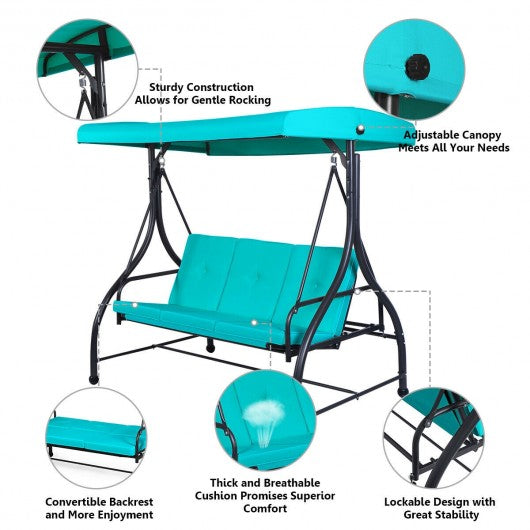 3 Seats Converting Outdoor Swing Canopy Hammock w/Adjustable Tilt Canopy