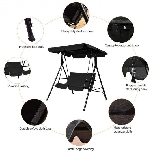 Steel Frame Outdoor Loveseat Patio Canopy Swing with Cushion-Black