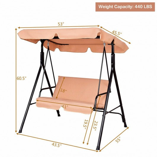 Loveseat Cushioned Patio Steel Frame Swing Glider -Beige Outdoor swing