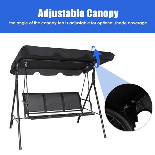 3 Person Patio Swing with Polyester Angle Adjustable Canopy Outdoor swing
