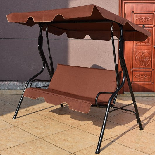 3 Seats Patio Canopy Swing-coffee Outdoor swing