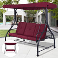 3 Seats Converting Outdoor Swing Canopy Hammock with Adjustable Tilt Canopy-Wine