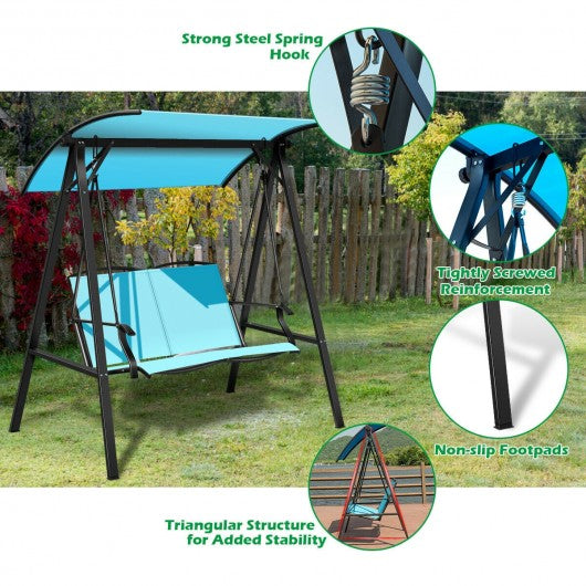 Outdoor Porch Steel Hanging 2-Seat Swing Loveseat with Canopy-Green