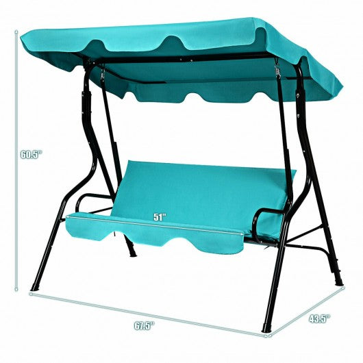 3 Seats Patio Canopy Cushioned Steel Frame Swing Glider Hammock-Blue Outdoor swing