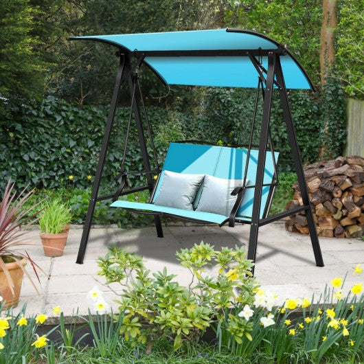 Outdoor Porch Steel Hanging 2-Seat Swing Loveseat with Canopy-Green