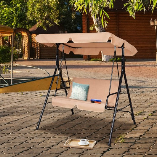 Loveseat Cushioned Patio Steel Frame Swing Glider -Beige Outdoor swing