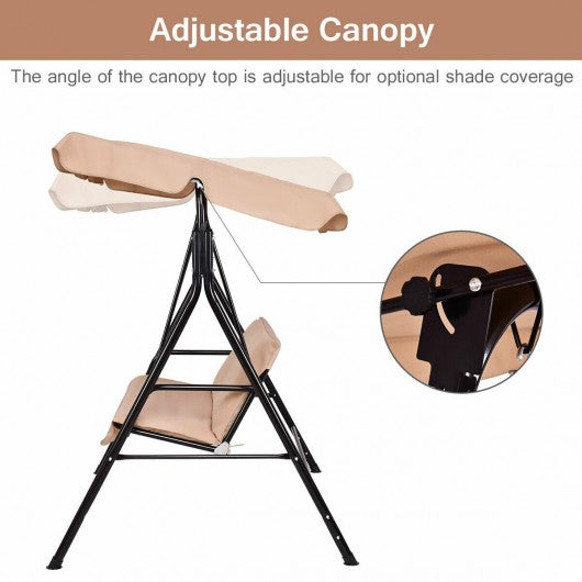 Loveseat Cushioned Patio Steel Frame Swing Glider -Beige Outdoor swing