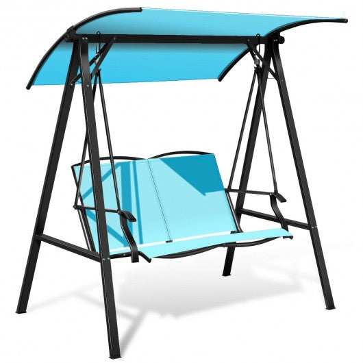Outdoor Porch Steel Hanging 2-Seat Swing Loveseat with Canopy-Green